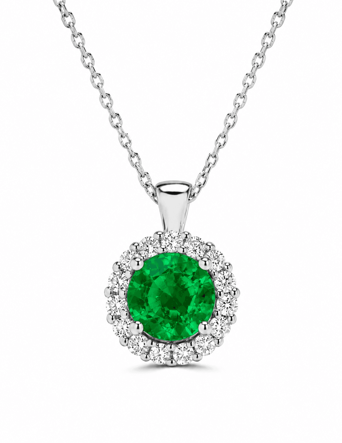 Green gemstone pendant surrounded by diamonds