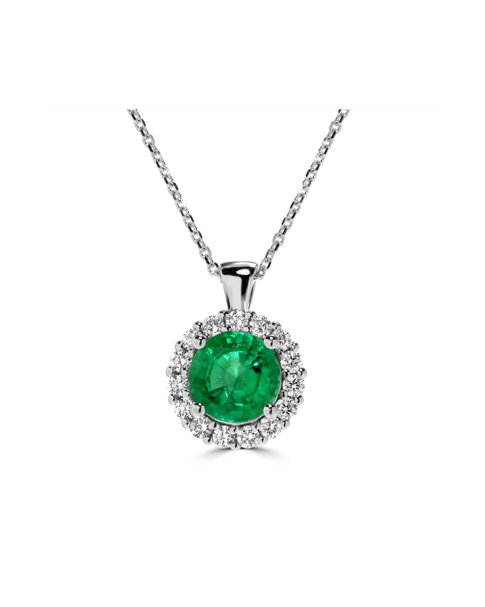Green gemstone pendant surrounded by diamonds